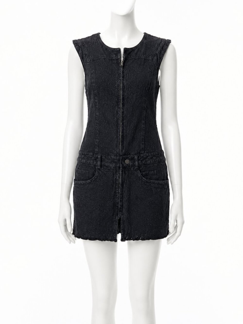 Isabel Marant navy / black eyelet cotton zip mini dress FR36